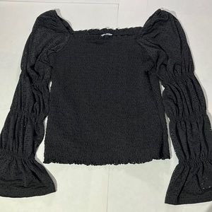 Grace and Karma black long bell sleeves rouched cropped shirt blouse medium top